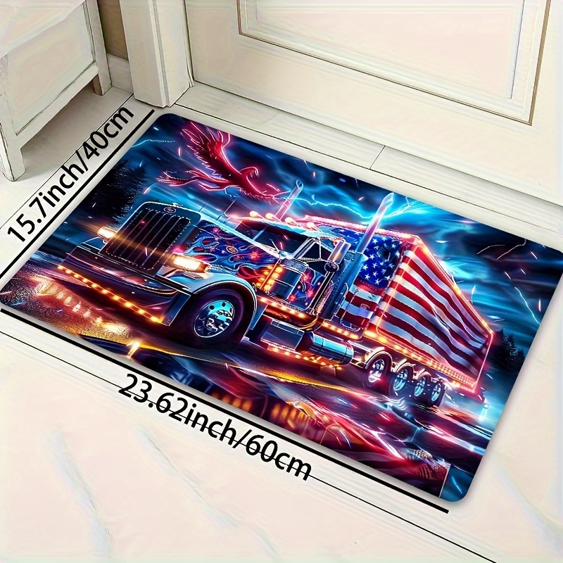 TEMU 1pc Heavy-duty Truck Pattern Kitchen Rug, Non-slip And Durable Bathroom Pads, Comfortable Standing Runner Rugs, Indoor Rugs For Entryway Living Room Kitchen Laundry Room, Room Decor, Home Decor