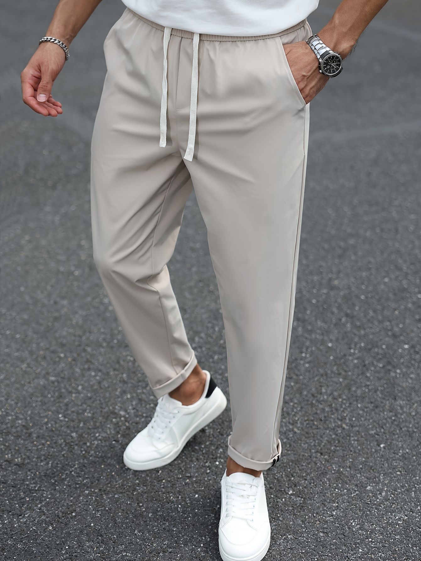 mens solid color casual   fit tapered pants