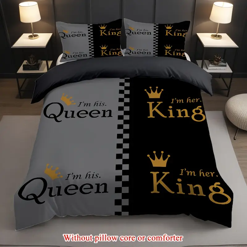 2 3pcs 1 duvet cover 1 2 pillowcase without core couple grey queen geometric grid valentines day print soft comfortable bedding set for bedroom dorm room family gift Product details 0