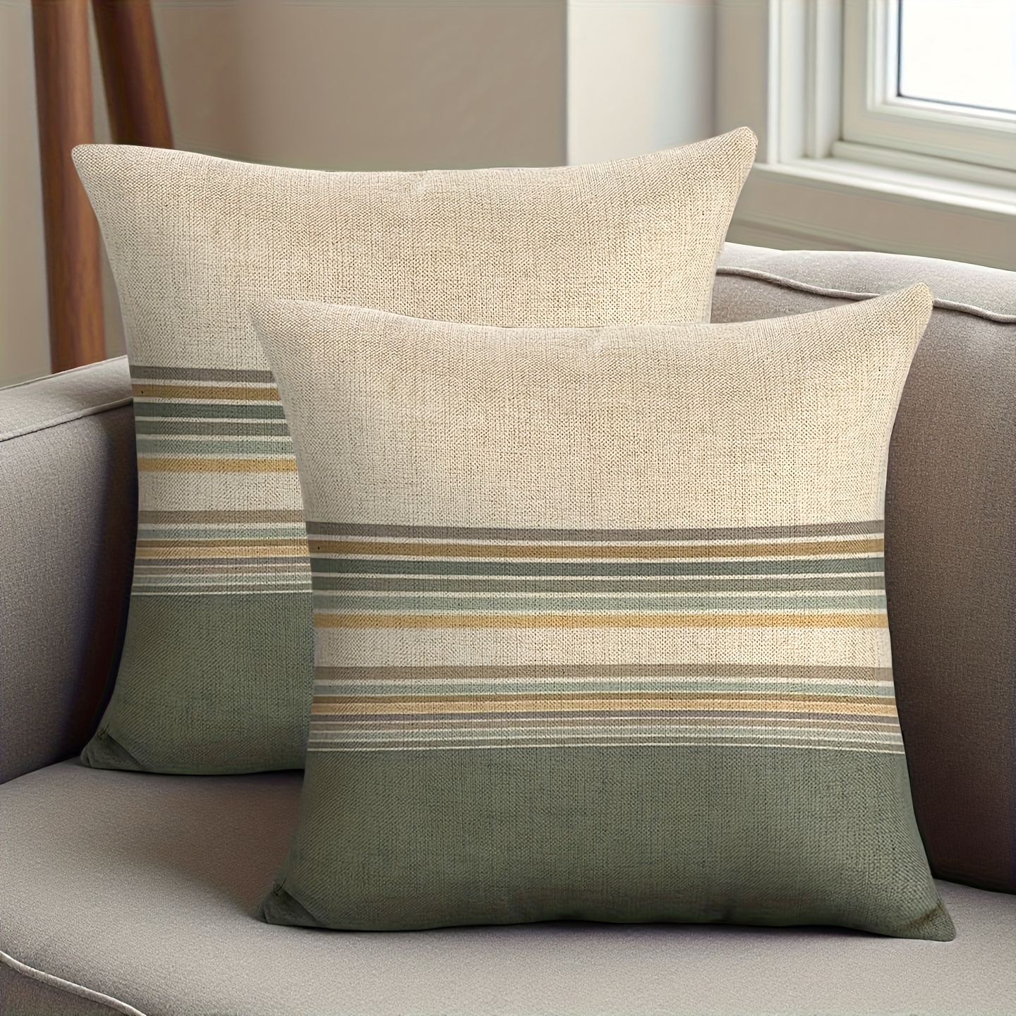 TEMU 2pcs Modern Easy Pillowcases, Beige, Green, Brown, Olive Brown Cushion Covers - Zipper Seal, No - Suitable For Living Room, Bedroom, Sofa