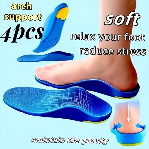 4pcs of arch pad support insoles mens and womens unisex arch support massage insoles shock absorbing and running sports insoles work boot insoles are suitable for long standing periods