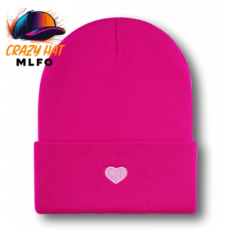 TEMU 1pc Of Trend Love Embroidery Autumn And Winter Season Thickened Warm Knitted Cap Suitable For Outdoor Skiing Mountaineering Daily Casual Wear