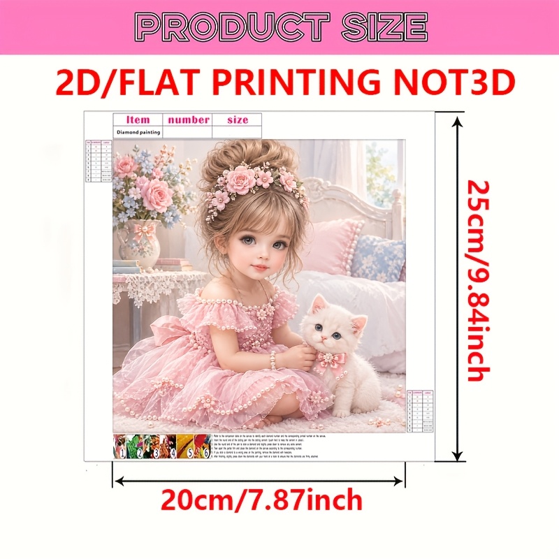 TEMU 2d Flat, Diamond Painting Kit, Cute Girl Pattern, Frameless, Suitable For Bedroom Decoration, Living Room Canvas, Artwork, Birthday Gift For ,
