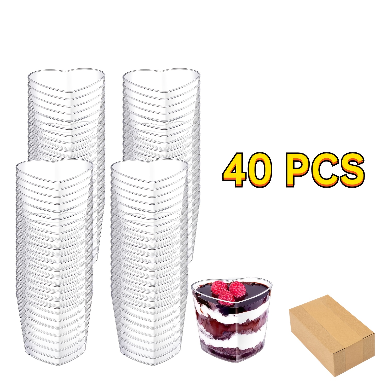 Image of 20pcs/40pcs, 130ml/4.4oz Heart-shaped Dessert Cups, Cake Cups - Ideal For Ice Cream, Yogurt, Pudding, Parties, Birthdays, Buffets, Weddings, And Outdoor Events
