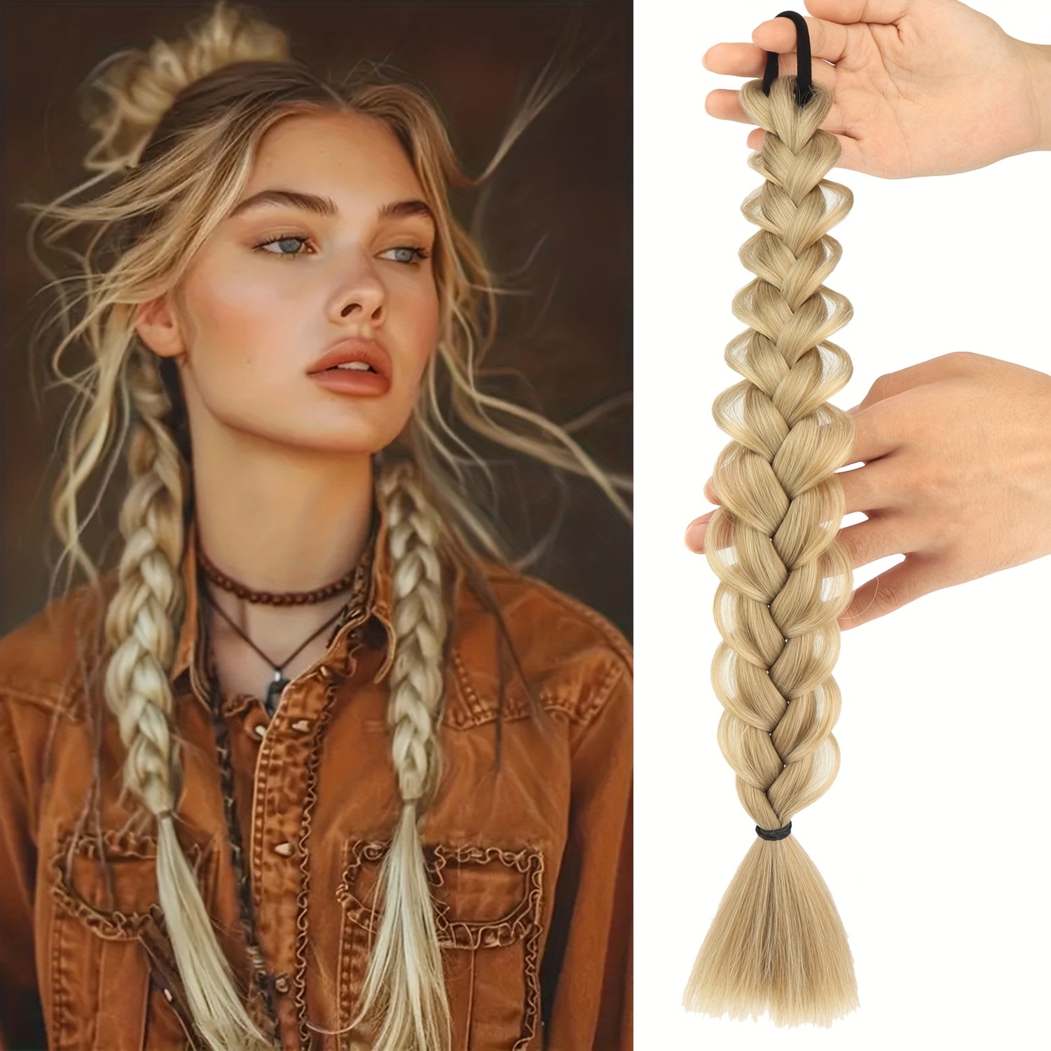   17 braided ponytail hair extension with elastic band natural straight synthetic hair for   for halloween parties casual attire ponytail hair extensions party hair accessory   hairpiece details 0