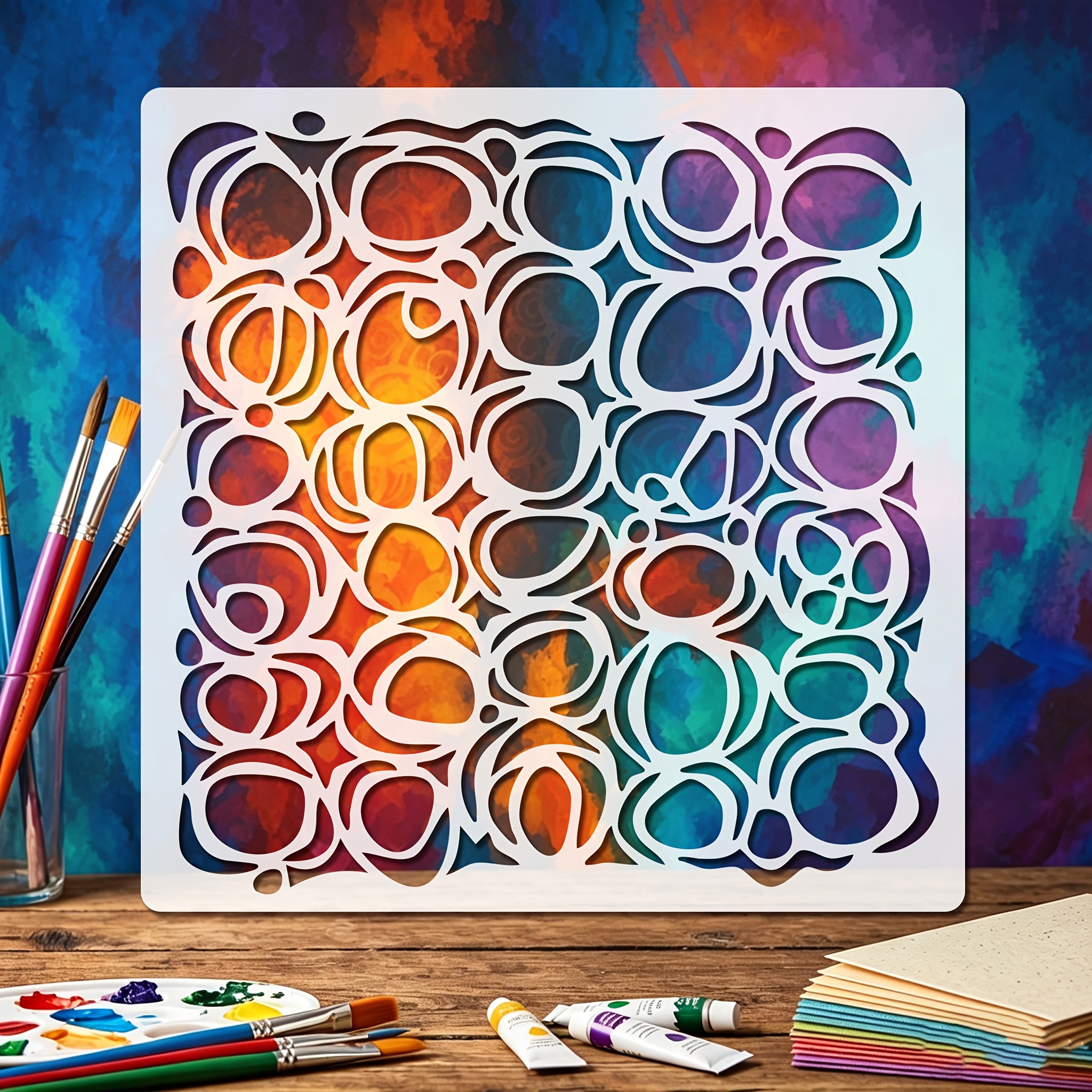 TEMU 1pc Large Reusable Template, 20 X 20cm - Seamless Effects With Irregular Overlapping, Featuring Smooth And Soft Lines To Outline A Visually