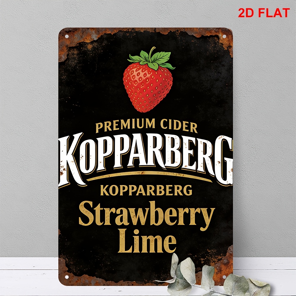 TEMU 2d Flat, 1pc, Strawberry Cider Sign With Rusted Black Background, 2d Flat