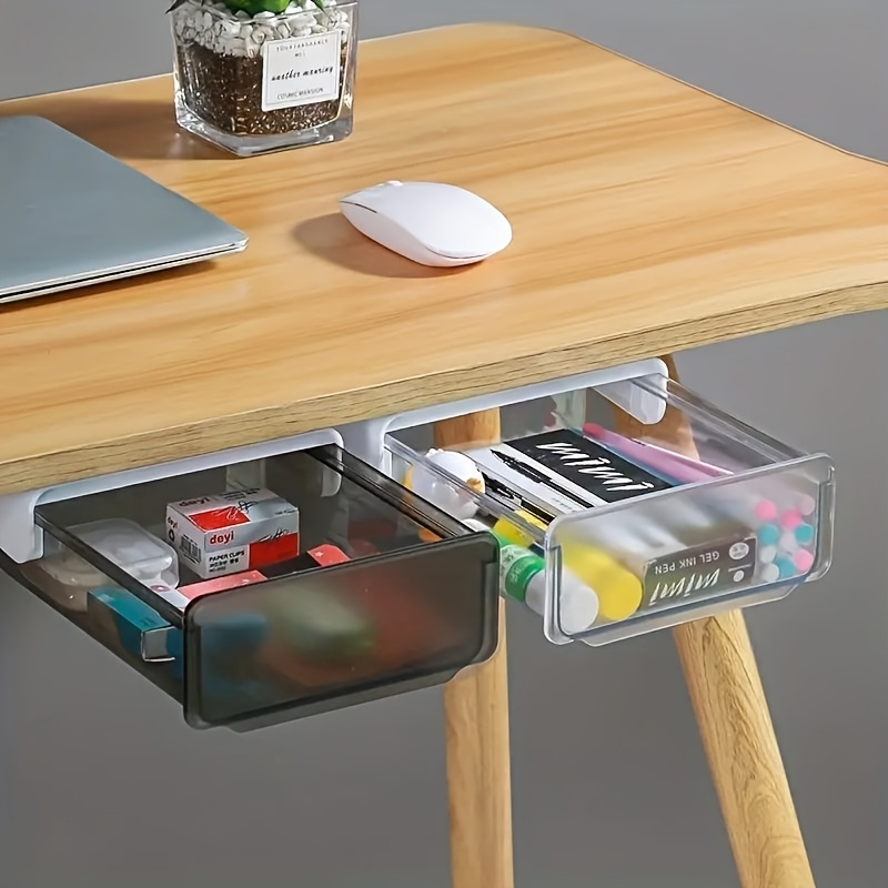 

1pc Under-desk Drawer Organizer - No-drill, Stick-on Storage Box With Dustproof Design For Modern Desk Organization