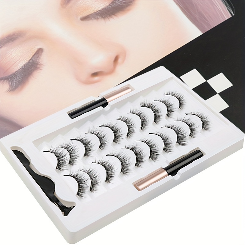 

Magnetic Eyelashes Set, Magnetic Lashes For Natural Look, 10 Pairs Reusable False Eyelashes With 2 Magnetic Eyeliner & Tweezers - No Glue