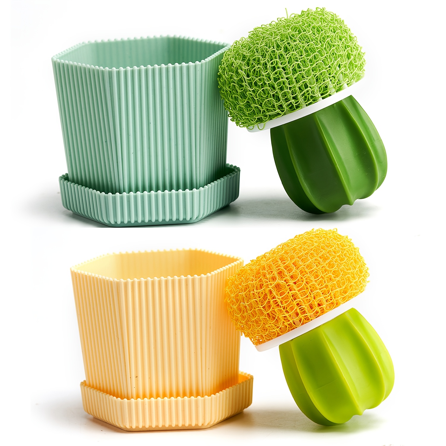 

Soft Bristle Cactus Dish Brush With Drain Tray, Manual Kitchen Scrubber For Sink, Pans, Pots - Non-electric Cleaning Tool, 1pcs Set