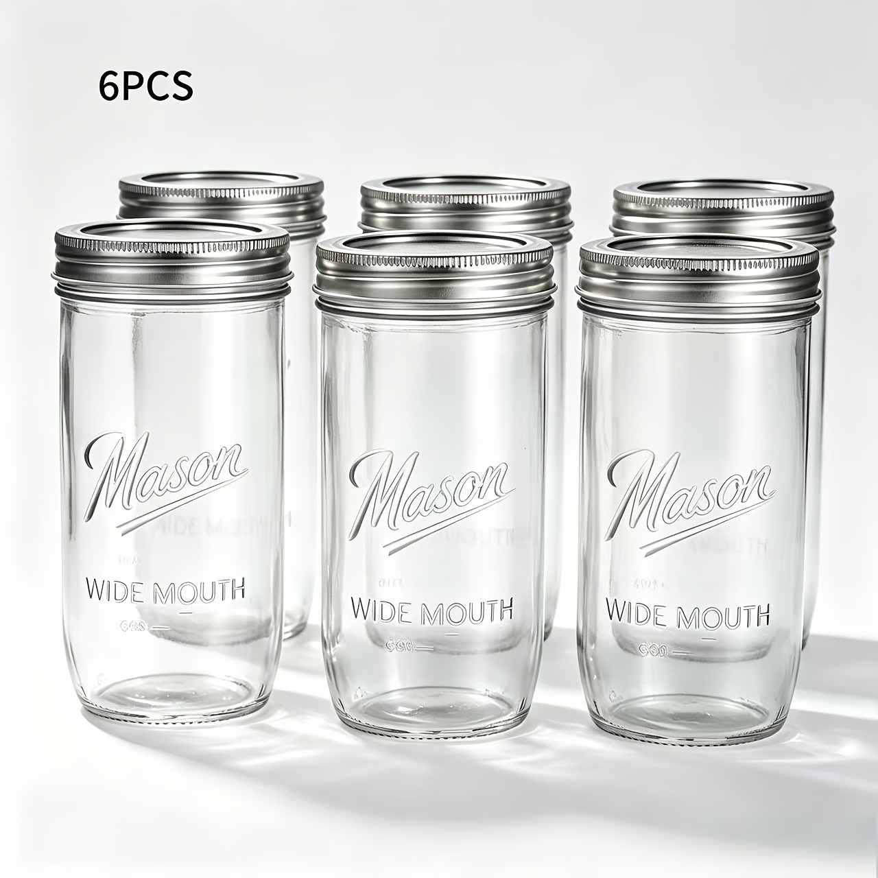 TEMU 24oz Mason Jar With Wide Mouth Glass And Sealed Metal Screw With Scale Suitable For Homemade Overnight Oat Salad, Pickled Cabbage Storage,