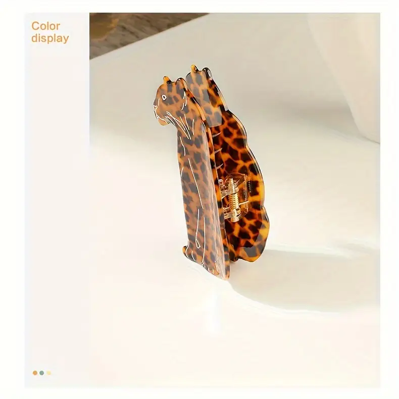 handmade leopard print acetate hair clip minimalist rectangular animal design hair accessory with vibrant orange black spotted pattern durable lightweight for womens hairstyles cute hair accessories stylish updo clip Product details 3