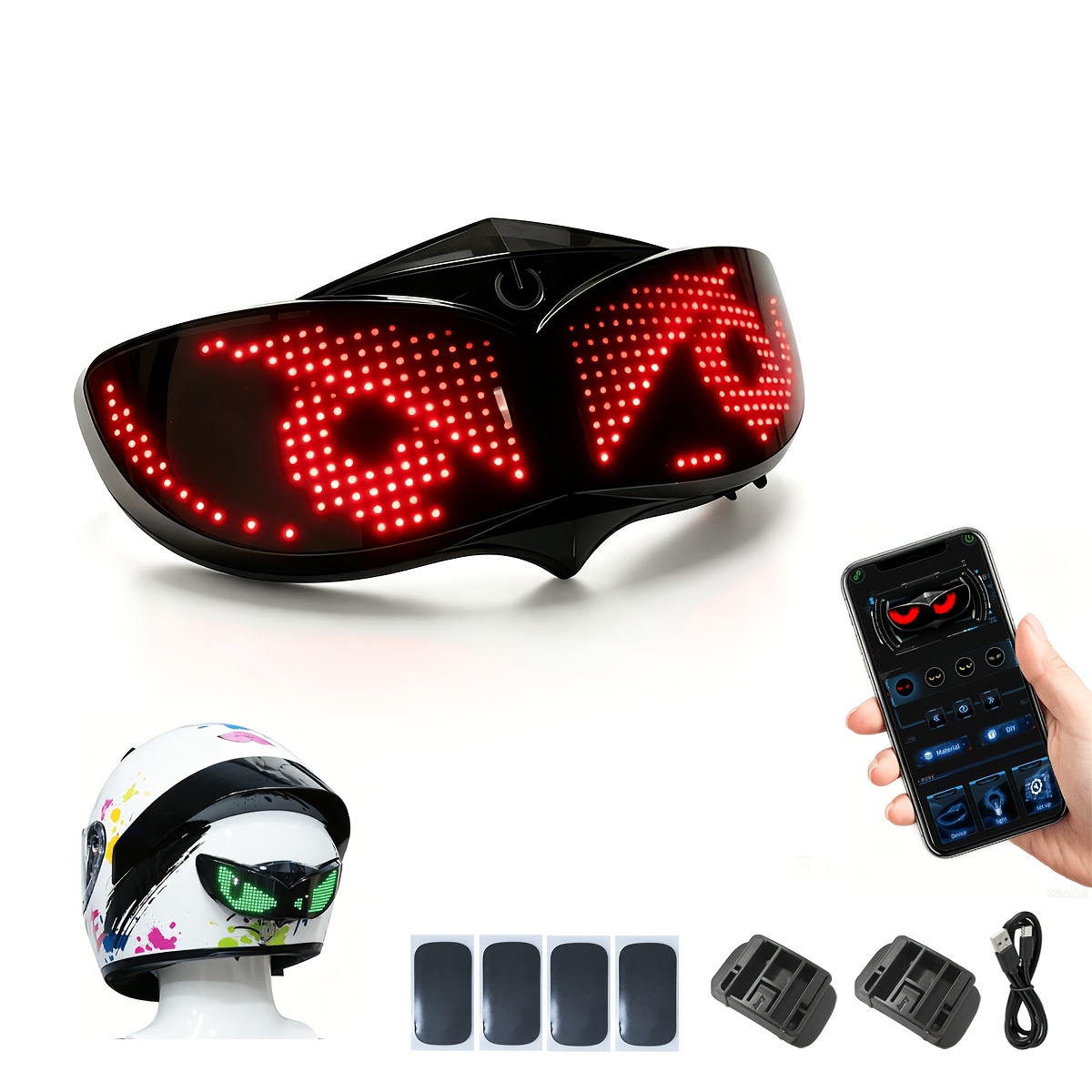 Crelander Led Sign For Helmet, App Controlled Wireless Smart Led Helmet Light, Programmable Led Devil Eyes Display Screen, Led Animation Text Pattern Display For Motorcycle Bicycle Night Riding