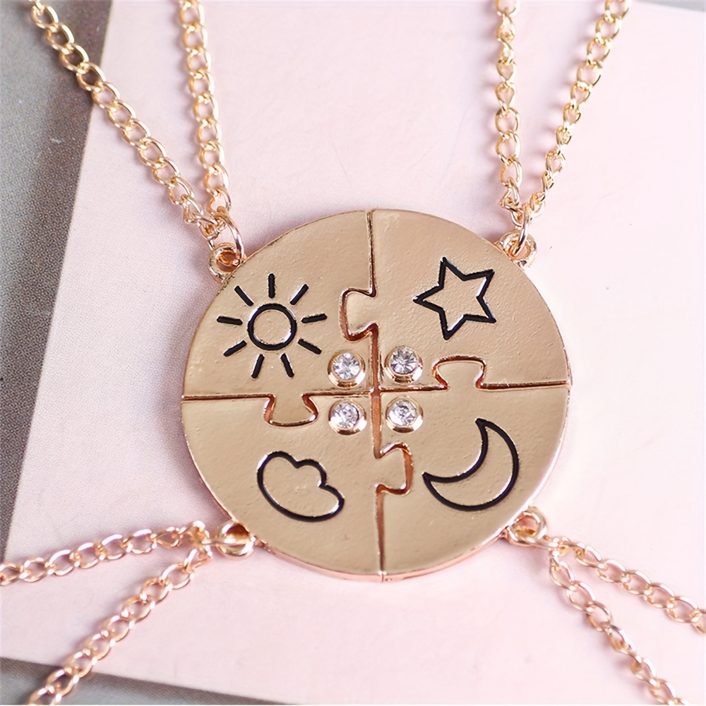 

4pcs Sun, Pendant Necklace Set - Zinc Alloy Bff Charm Chokers For Men And Women