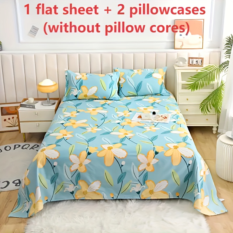 TEMU 3pcs Simple, Fresh, And Warm Floral Scented Bed Sheet   Pillowcase Set