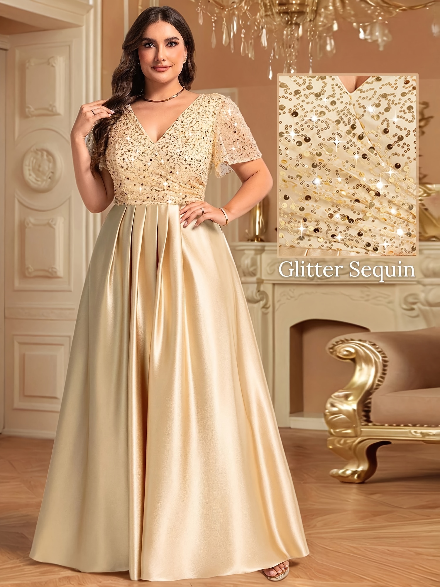 sequin dress golden REBECCA Formal Dress
