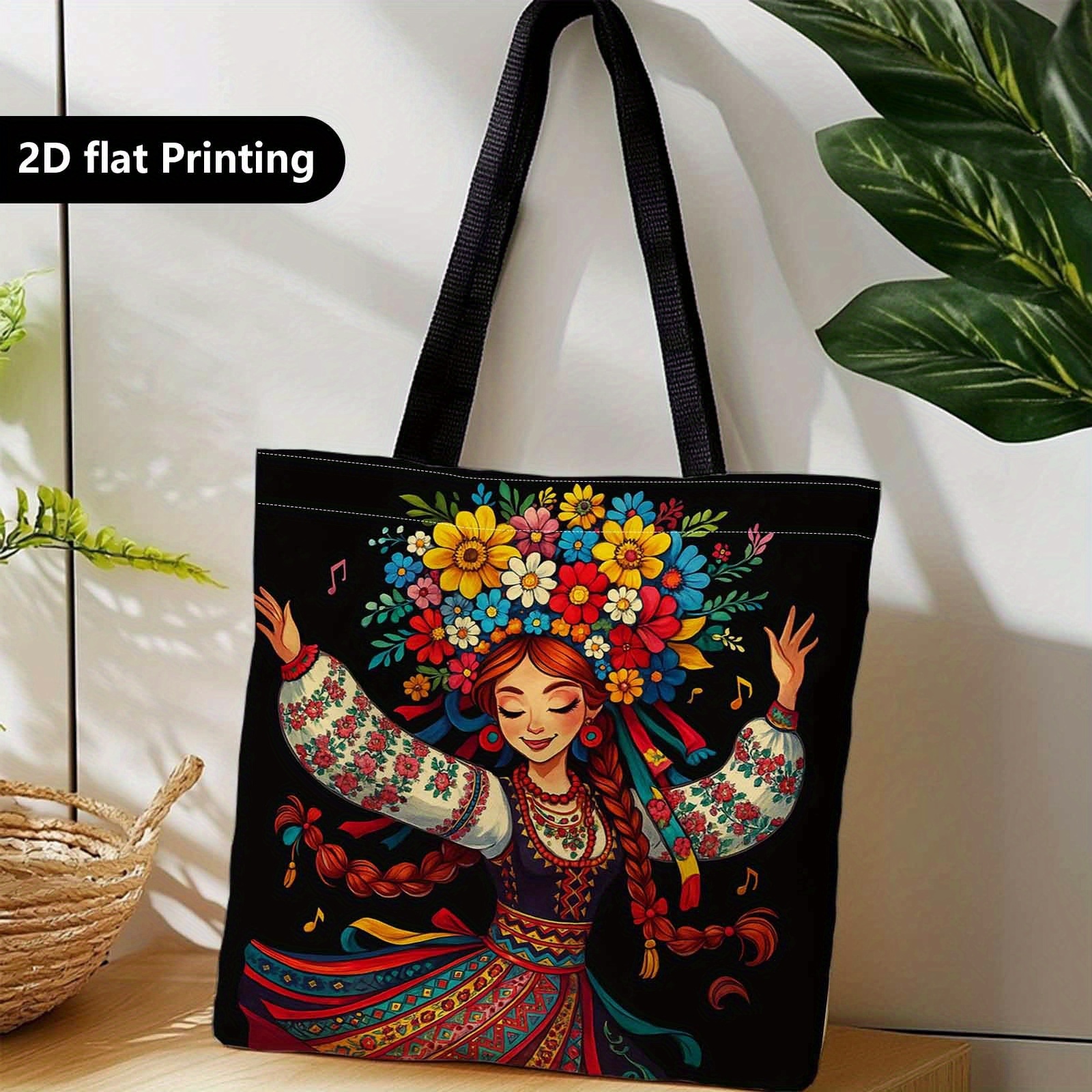 TEMU 1pc Fashion Commuting Bag, Tote Bag, Large-capacity, Reusable Durable Shopping Bag, Convenient Foldable Single Shoulder Bag, Ukian Dancer, Folk