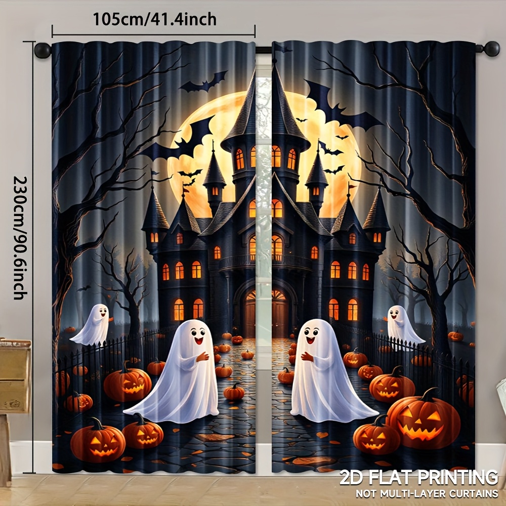 TEMU 2D Plat - 2D Plat - 2D Plat, 2 pièces, pour rideaux sur le thème d'Halloween, pour rideaux à motif d'art de de d'Halloween, rideaux filtrant en