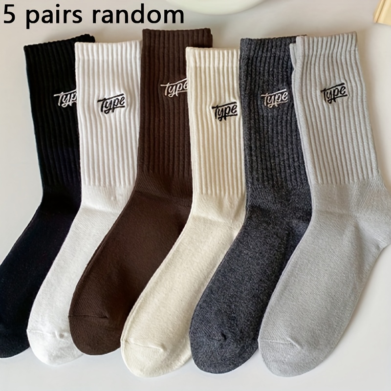 Image of Random 5 Pairs Men's Ribbed Mouth Casual Comfortable Athletic Mid-calf Socks, Suitable For Daily And Athletic Wear