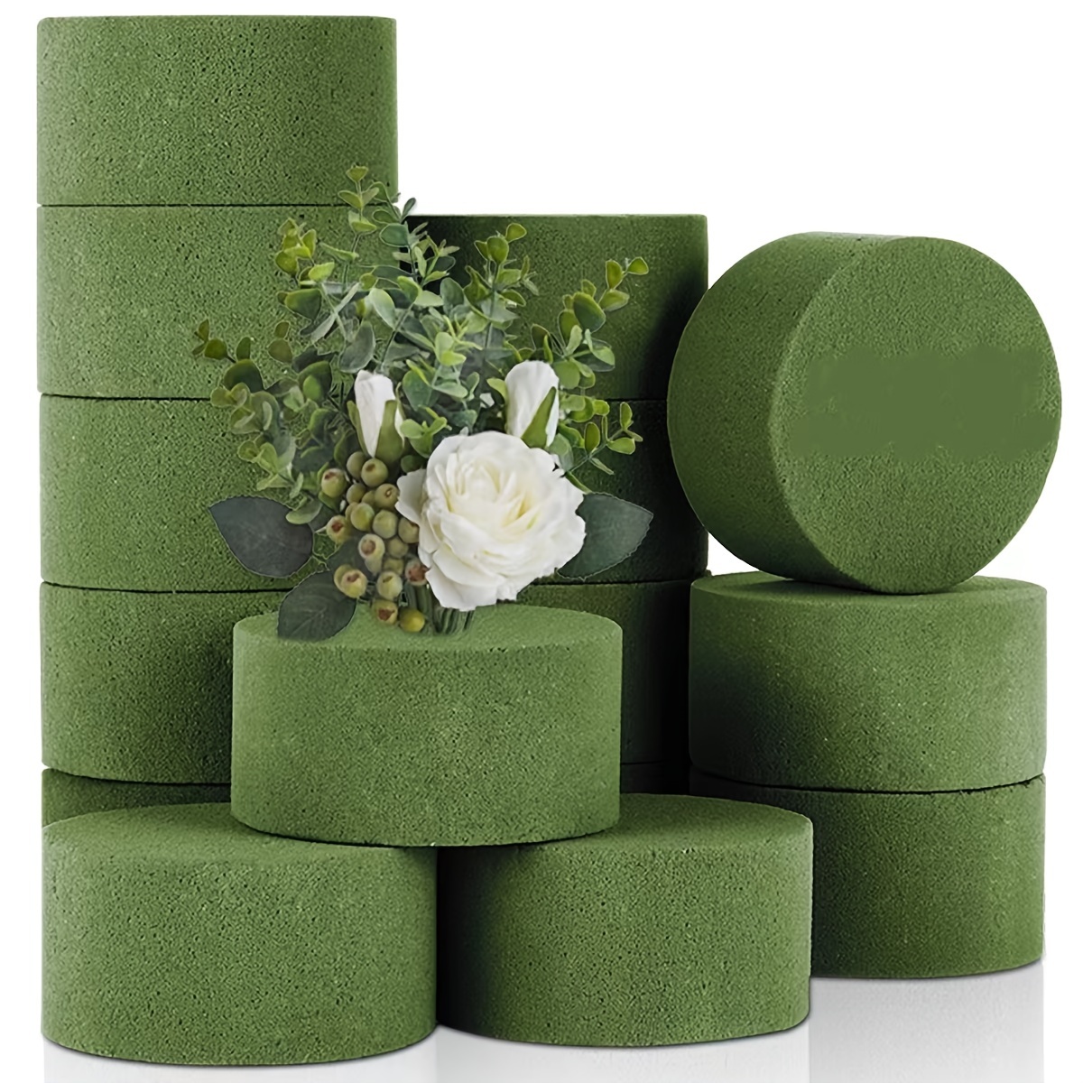 

10pcs, Flower Foam, Green Foam Block, Suitable For Artificial Flowers, Round Dry And Wet Foam Brick, Flower Shop Foam For Flower Arrangement