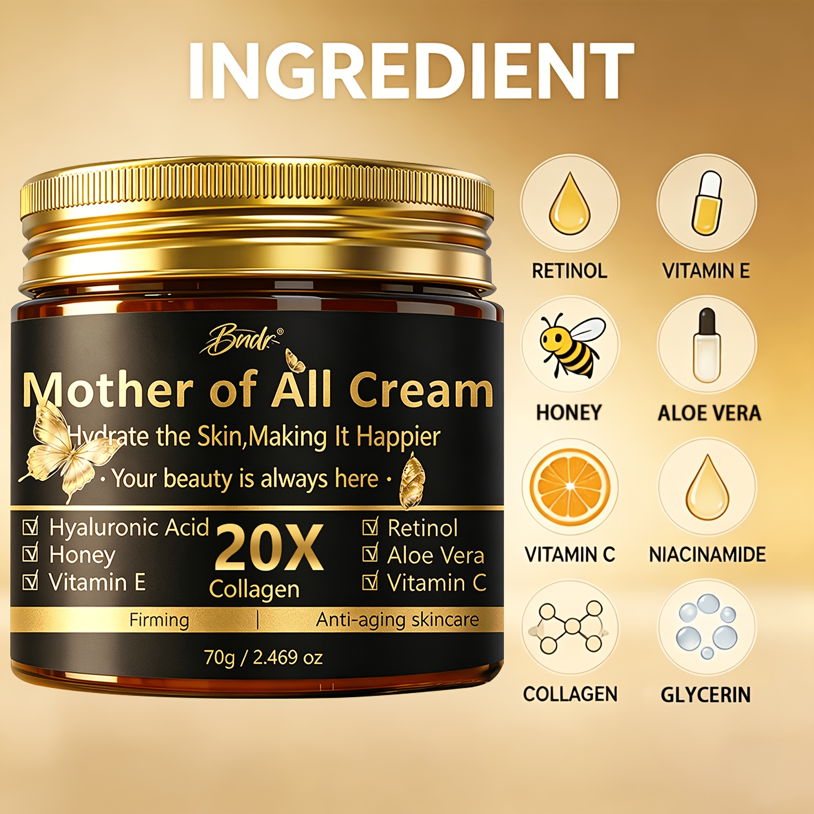 Mother of for all cream / 20X Day And Night face Cream / Collagen Lift And Tight Face Cream with Retinol, Collagen, Hyaluronic Acid And Vitamin C / Moisturizing And Smoothing for All Skin Types / Alcohol-Free, 120-Hour Hydration