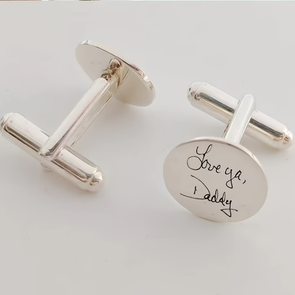 TEMU Custom Real Handwriting Cufflinks Personalized Signature Note Cufflinks Stainless Steel Geometric Cufflinks Father's Gift Men's Fashion Memorial
