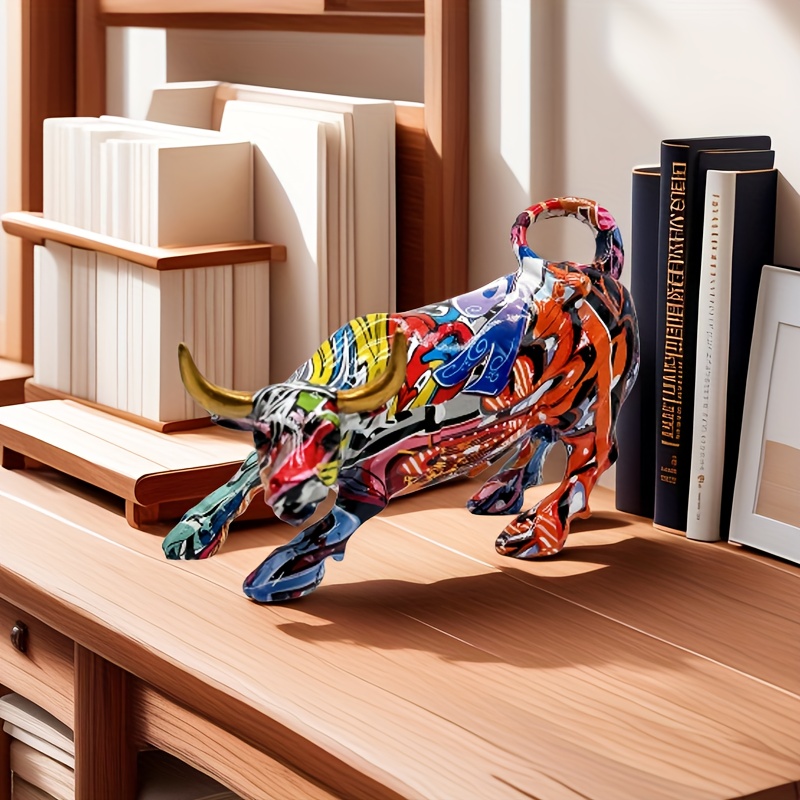 E-shop Sammelfigur, 1 Stück Graffiti-Stier Statue – Lebendiges Resin-Kunstwerk mit bunten Mustern, Symbol für & Mut, für Wohn- & Bürodekoration, Ideal