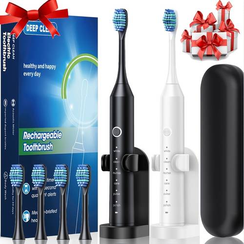 tooth cleaner type c charging cable electric toothbrush suitable for oral cleaning soft bristle toothbrush for men and women in black white and pink 3 colors with 6 vibration ip67 waterproof level