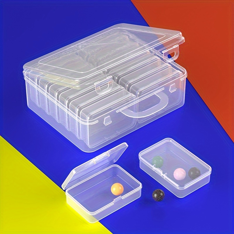 12+1/set Mini Transparent Portable Plastic Storage Box, Rectangular  Portable Double Lock Storage Box For Small Items, Jewelry, Hardware, Memory  Cards
