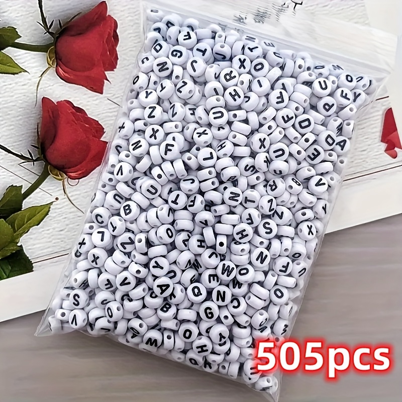 TEMU 2d Flat - 505/205pcs Of 4 * 7mm Acrylic Letter Beads, Including Spacer Beads, Round And Flat Vowel Letter Beads, Assorted Decorative Beads In