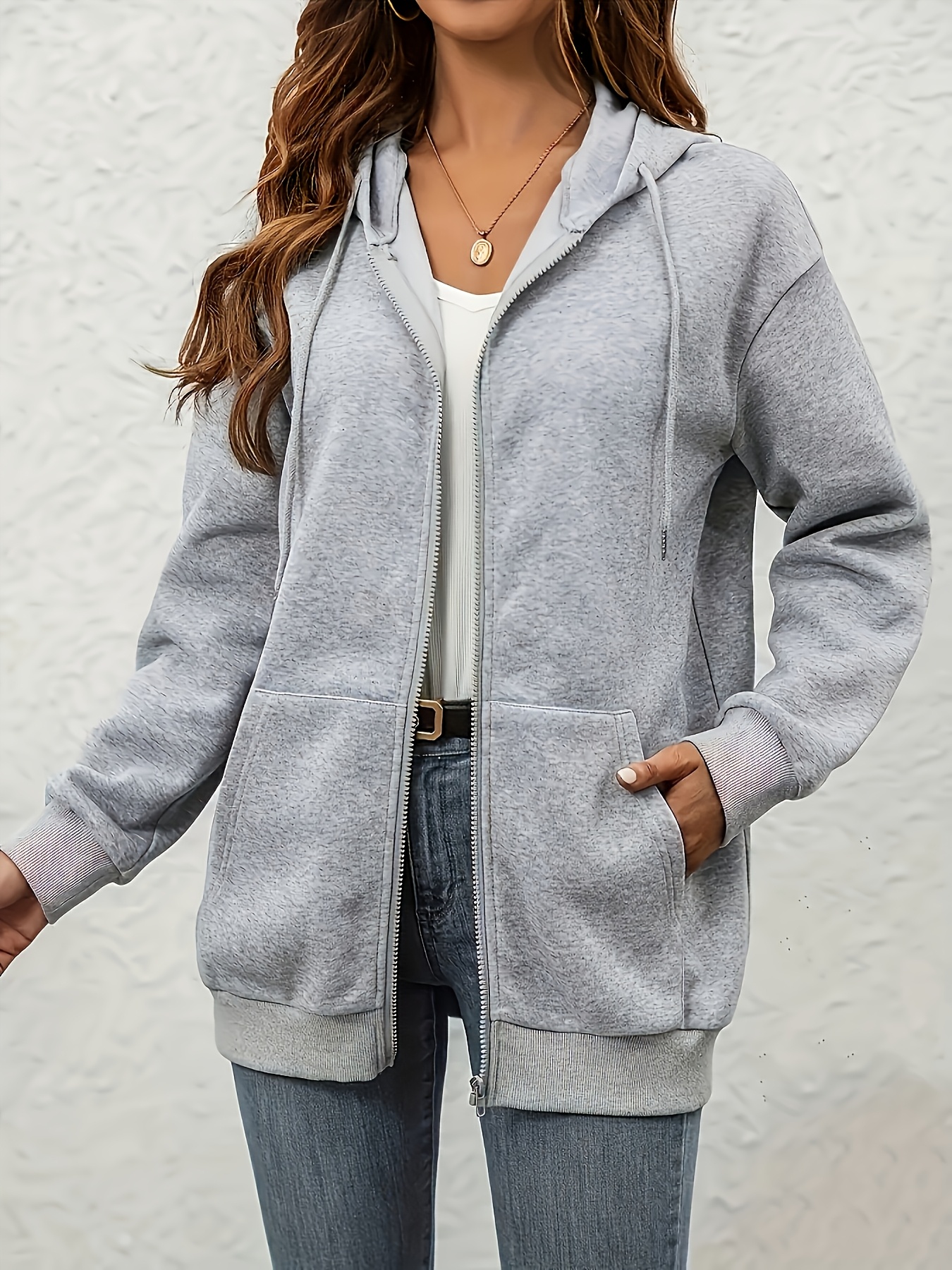 women's casual hooded sweatshirt jacket, thick fleece lined