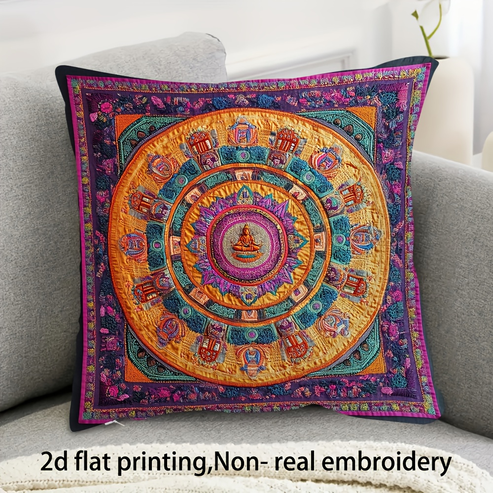 TEMU de almohada 2D - Una de almohada 2D con diseño de mandala que no es bordado real. Tiene impresión , es lavable a máquina y tiene un cierre de