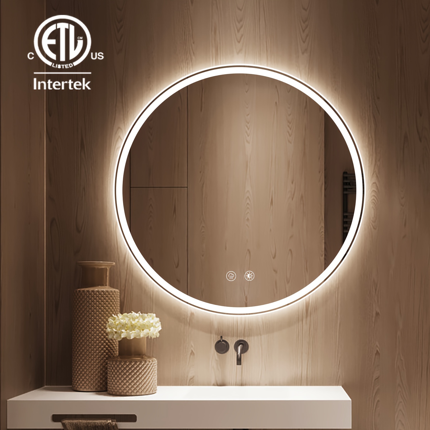 

1pc 24 Inch Wall Mounted Led Makeup Mirror, Round Bathroom Vanity Mirror, Touch- Mirror, Home Decorations