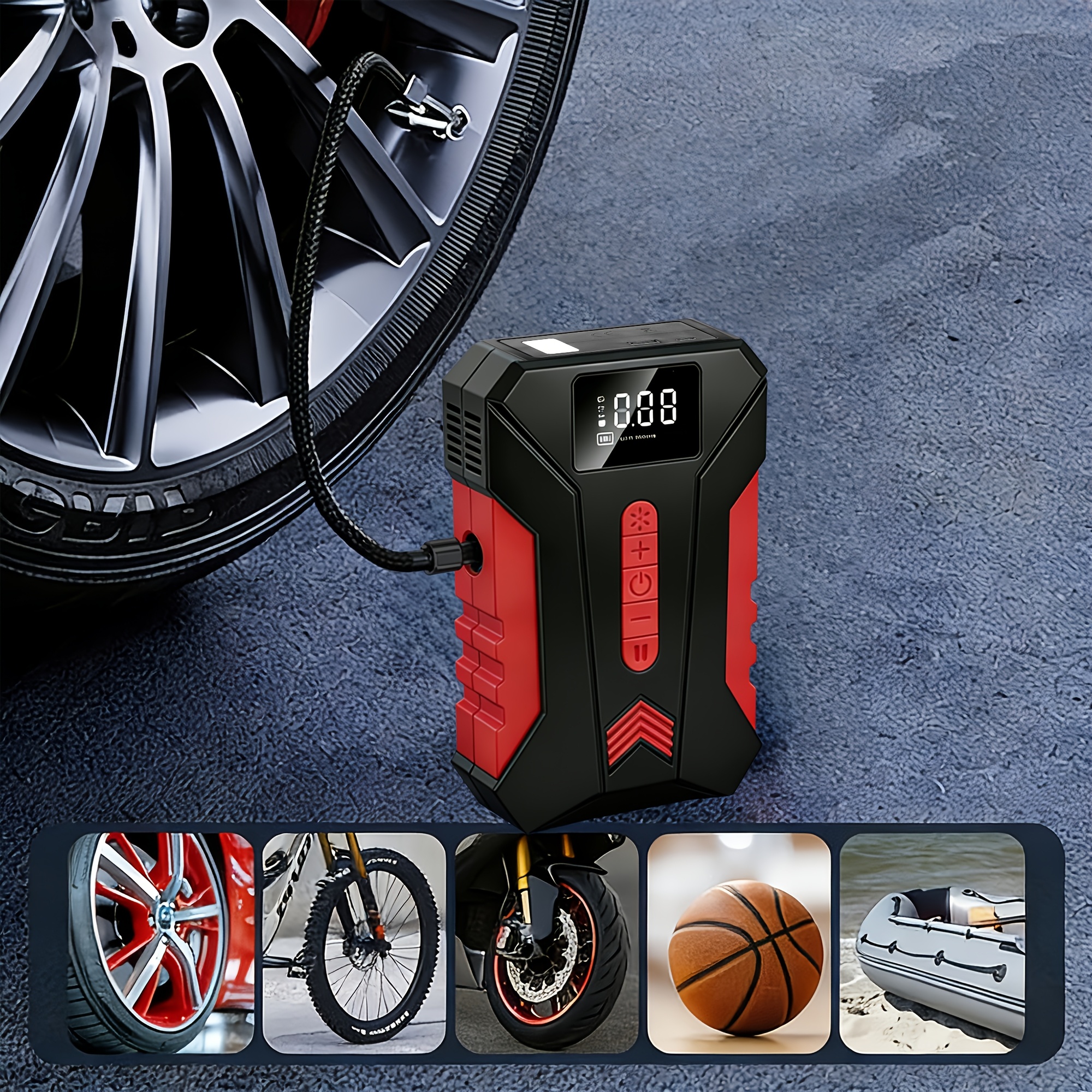 TEMU Portable Emergency , 13000a Current, 250psi Pressure, Car Charger, Led Emergency Lighting, Fast Charging - Rechargeable Lithium Polymer Battery.