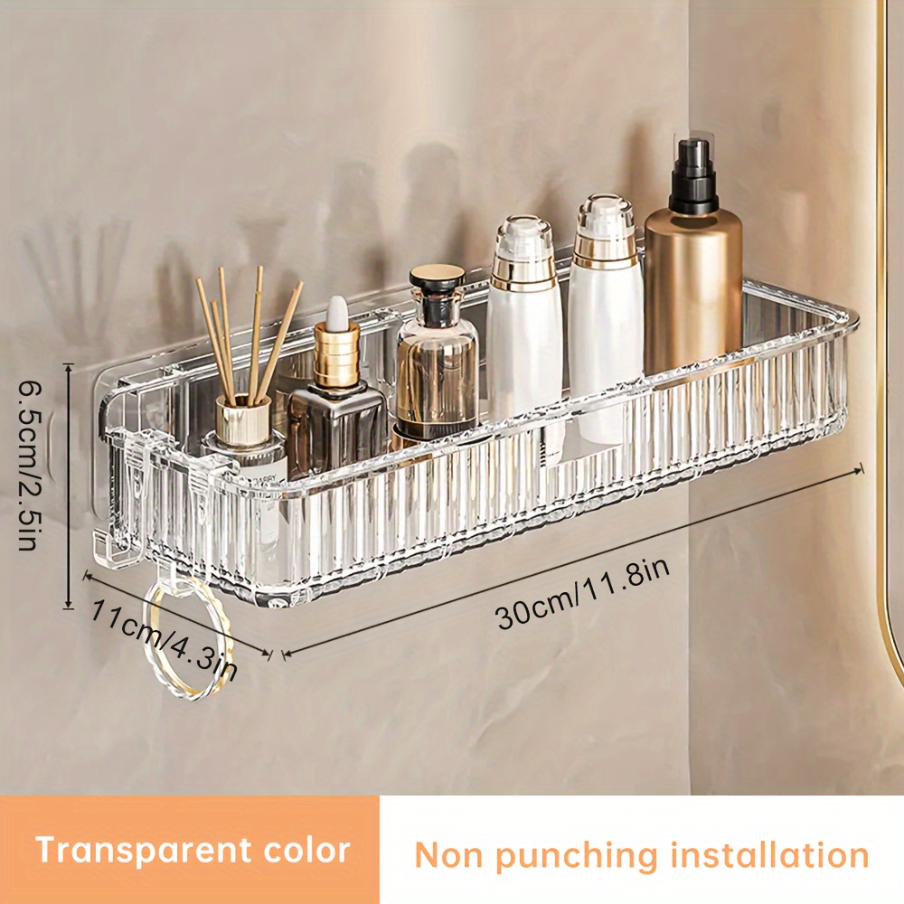 TEMU 1pc Musurjoy Wall-mounted Bathroom Shelf, Plastic Hanging Storage Organizer For , Shampoo, Conditioner, Cosmetics, No-drill Adhesive, Moisture- Lou , Painted , End Shelf For Bathroom Decor