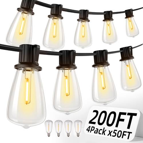 200ft 150ft 100ft 50ft 27ft ip54 waterproof led outdoor string lights etl shatterproof st38 bulbs dimmable warm white for garden porch patio balcony party holiday gift