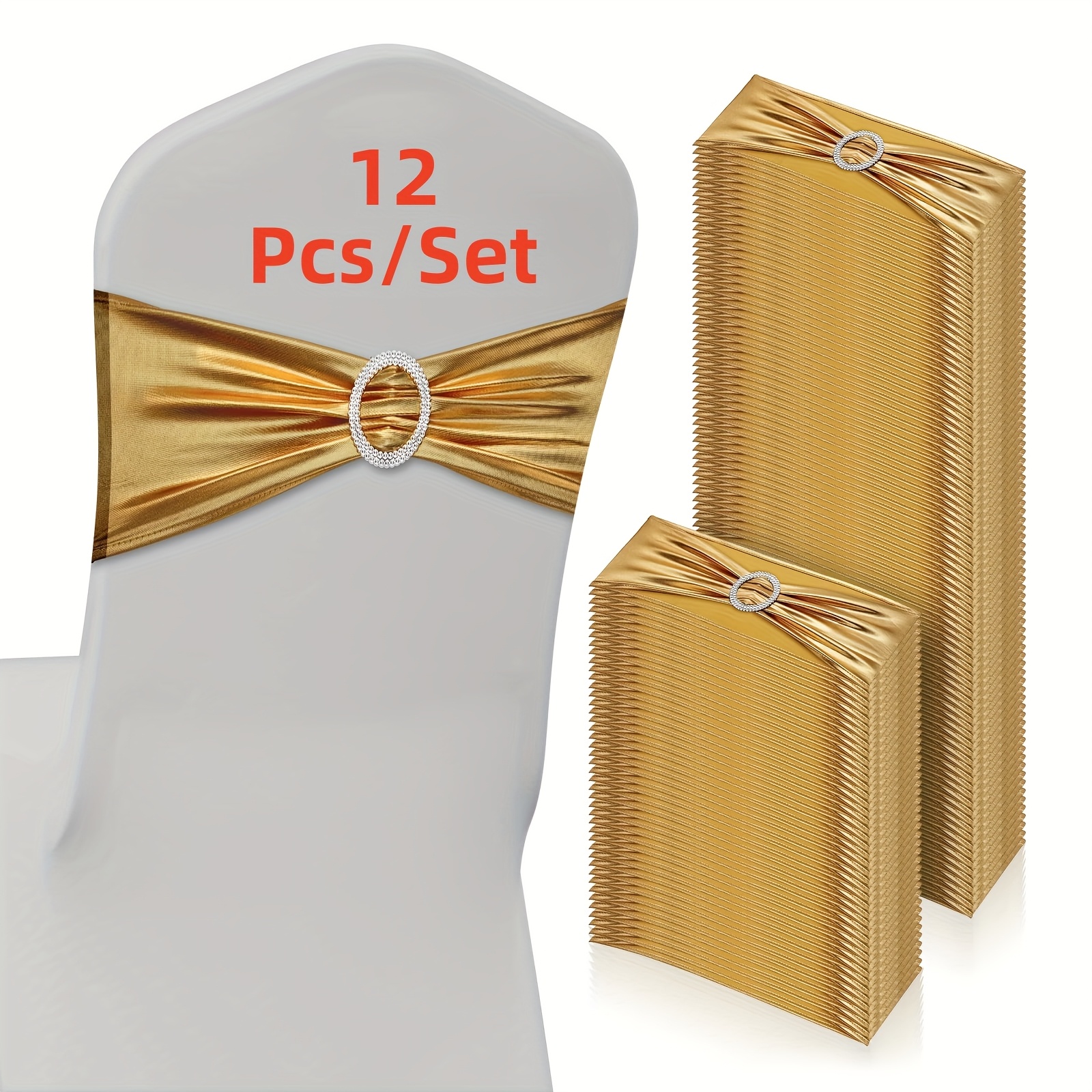 TEMU 12 pièces Housses Élastiques pour de Chaise avec Nœuds Nœud, Tissu à Feuille Dorée - Idéal pour , Banquets, Fêtes, Décorations d'Anniversaire,
