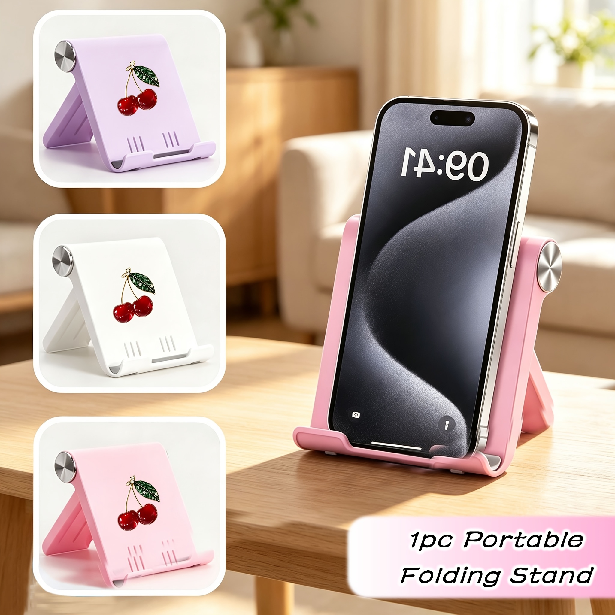 imagen del artículo soporte plegable portátil con   estampado de  ,   para teléfonos y tabletas. su diseño compacto y   lo   ideal para   en casa o viajes. el soporte   también se puede usar como soporte para tableta.