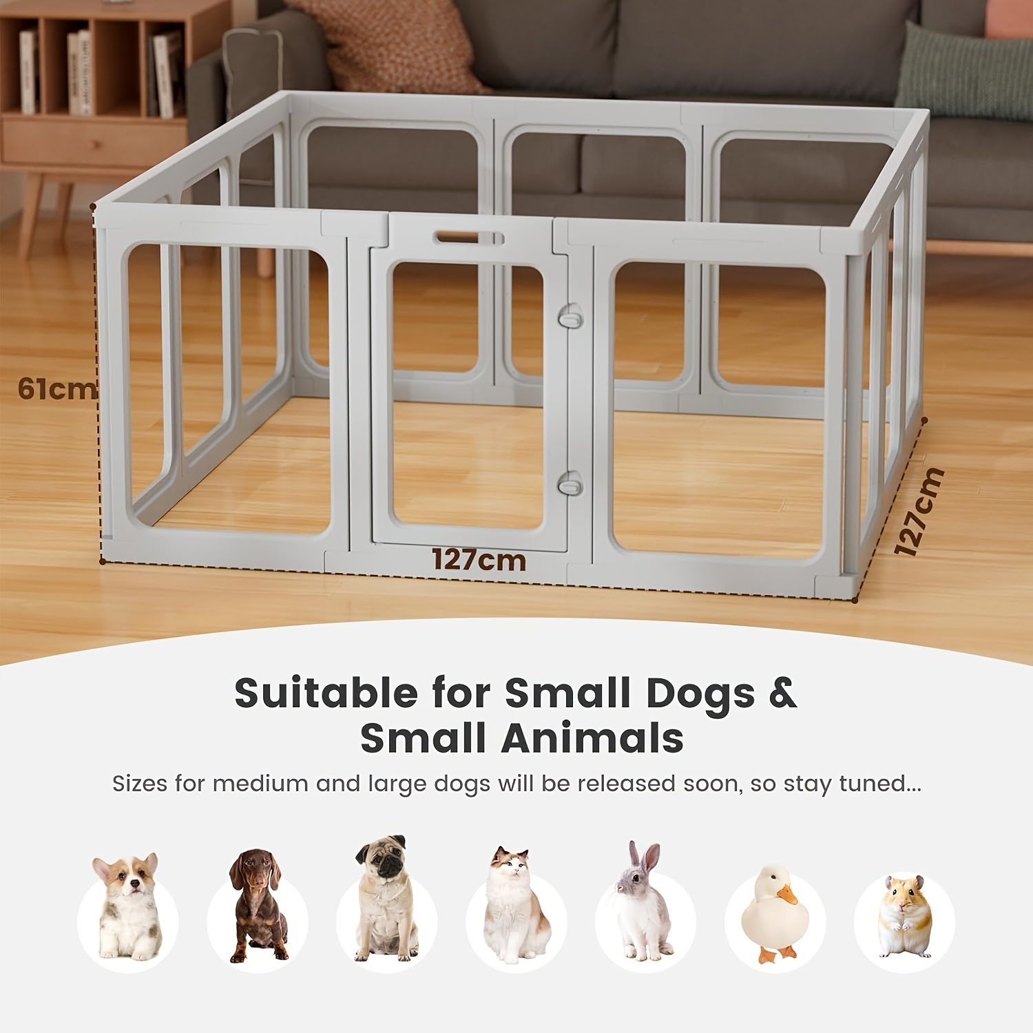 Image of 12pcs Acrylic Pet Enclosure, Dog Barrier With A Door, Easy To Set Up And Puppy Playpen, Clear Indoor Pen For Small Pets Like Puppies, Cats, And Other Small Animals, In White And Gray