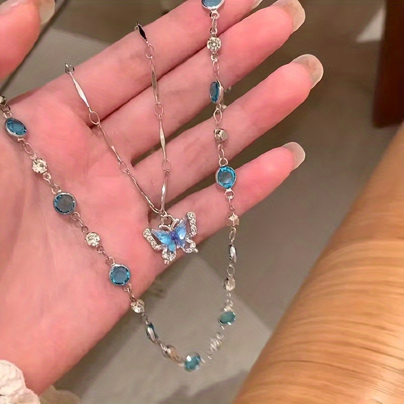 TEMU Ensemble collier ras du cou élégant papillon avec strass - Chaîne de luxe en résine pour clavicule, pour elle, cadeau de Saint-Valentin