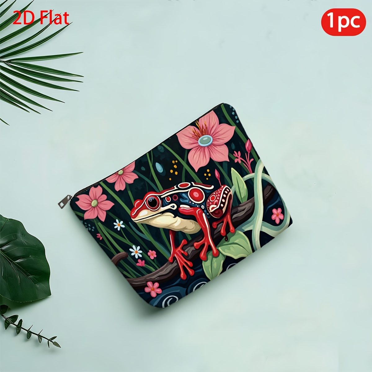 2d flat 1pc makeup bag   with green for lotus leaf   gift for valentines day easter halloween christmas ideal for daily use business trips lightweight travel toiletry essential for daily   storage for small