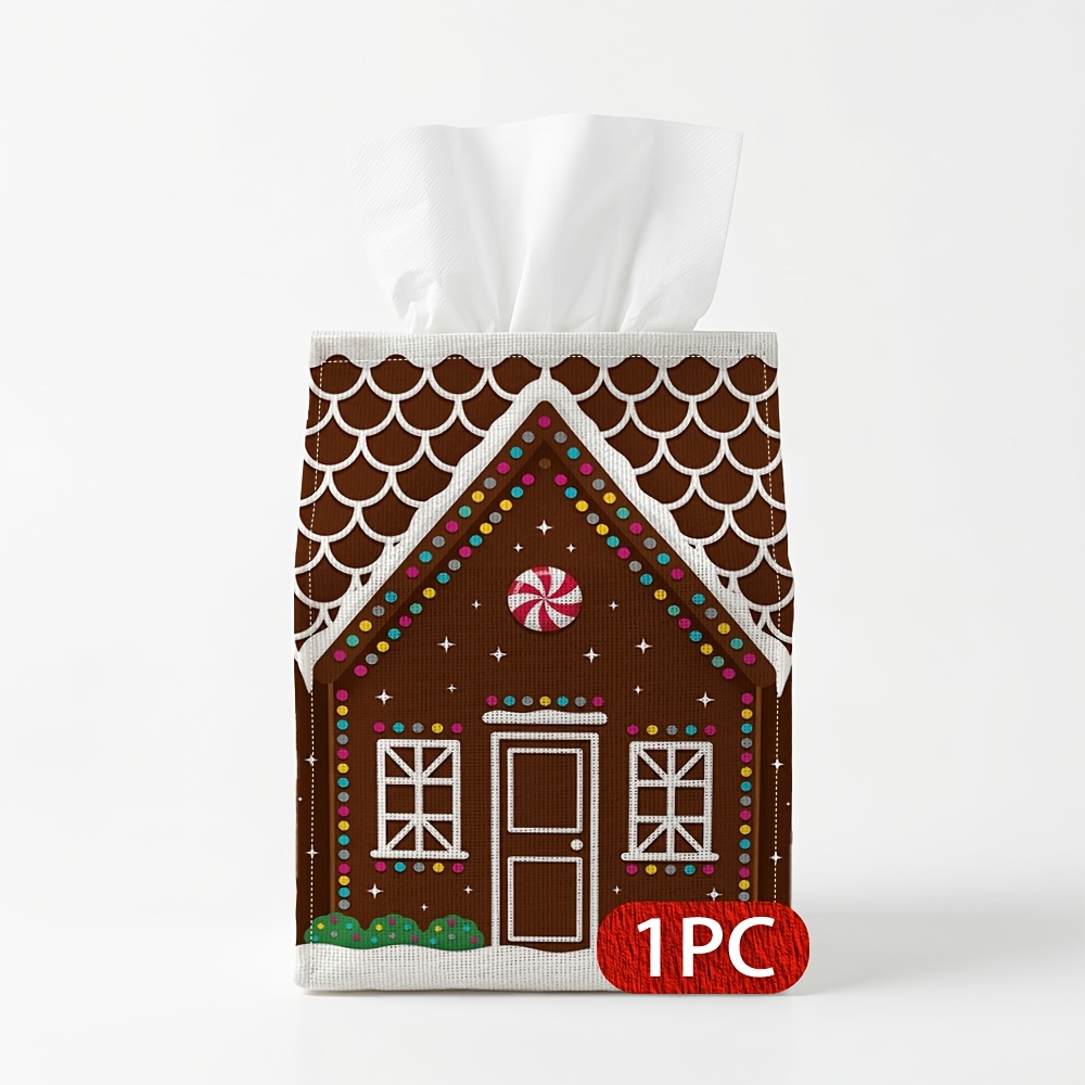 TEMU 1pc Whimsical Festive Cozy Tissue Box Gingerbread House Candy Multi-functional Tissue Box With Fun Patterns,daily Home Desktop Tissue Storage