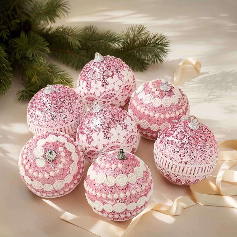 

9pcs Pink Christmas Ornament Set - Festive Tree & Party Decorations, Wall-hanging Design For Holiday Cheer