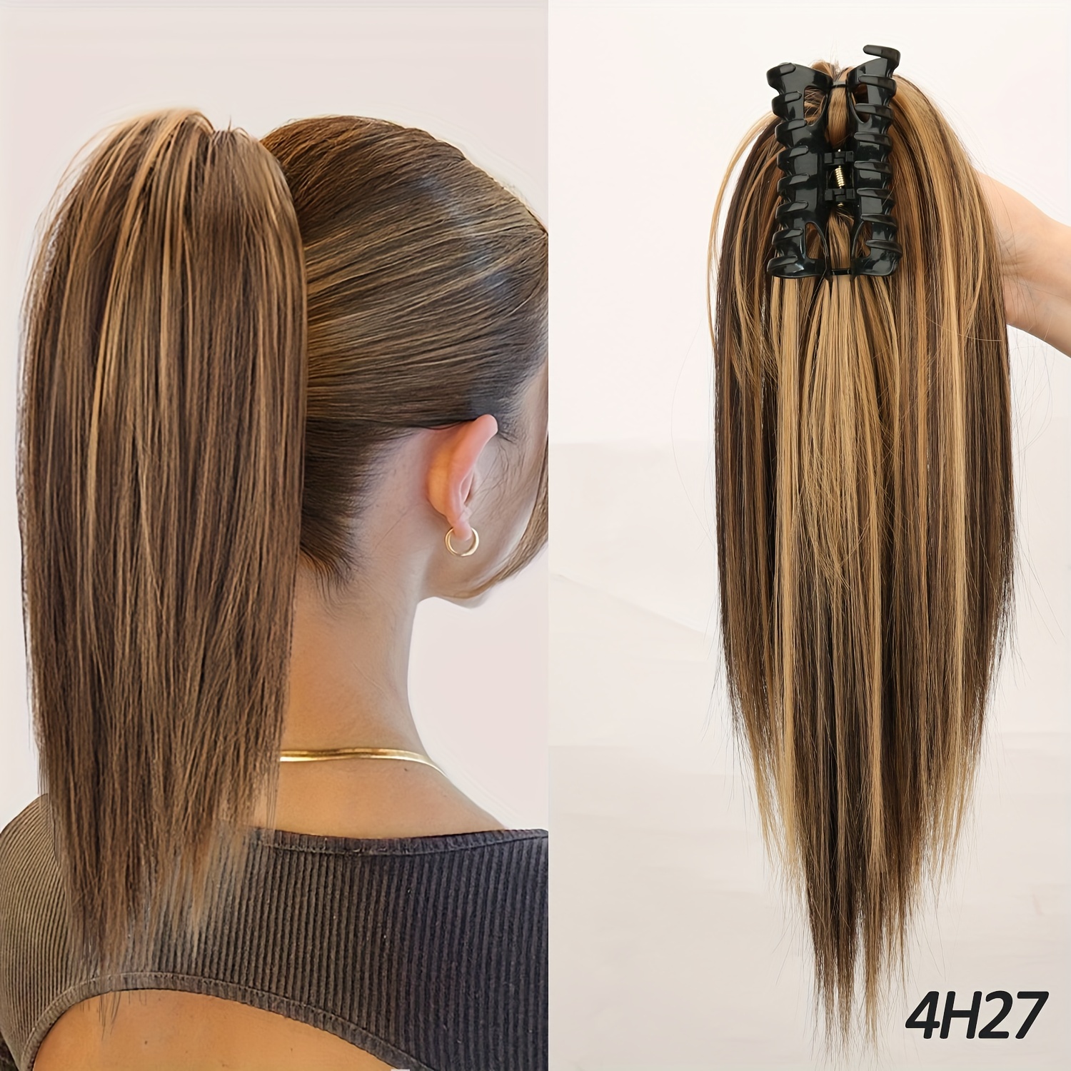   16inches messy short straight ponytail synthetic claw clip ponytail hair extensions claw clip messy hair bun hairpiece for women hair accessories halloween christmas details 3