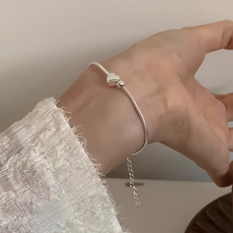 TEMU Bracciale con Pendente a Cuore in Acciaio Inossidabile per Donna, Catena Regolabile, per San Valentino, Anniversari e Speciali, Bracciale di ,