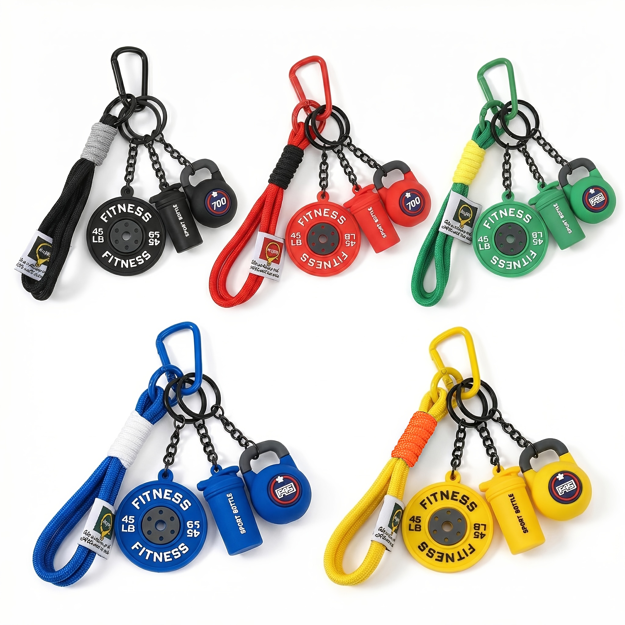 TEMU 20pcs Fitness Keychain Set Creative Kettlebell, Barbell Plates, Water Bottle Pendant Bag Purse Charms Gift Gym Additions(5 Set Of 4pcs)