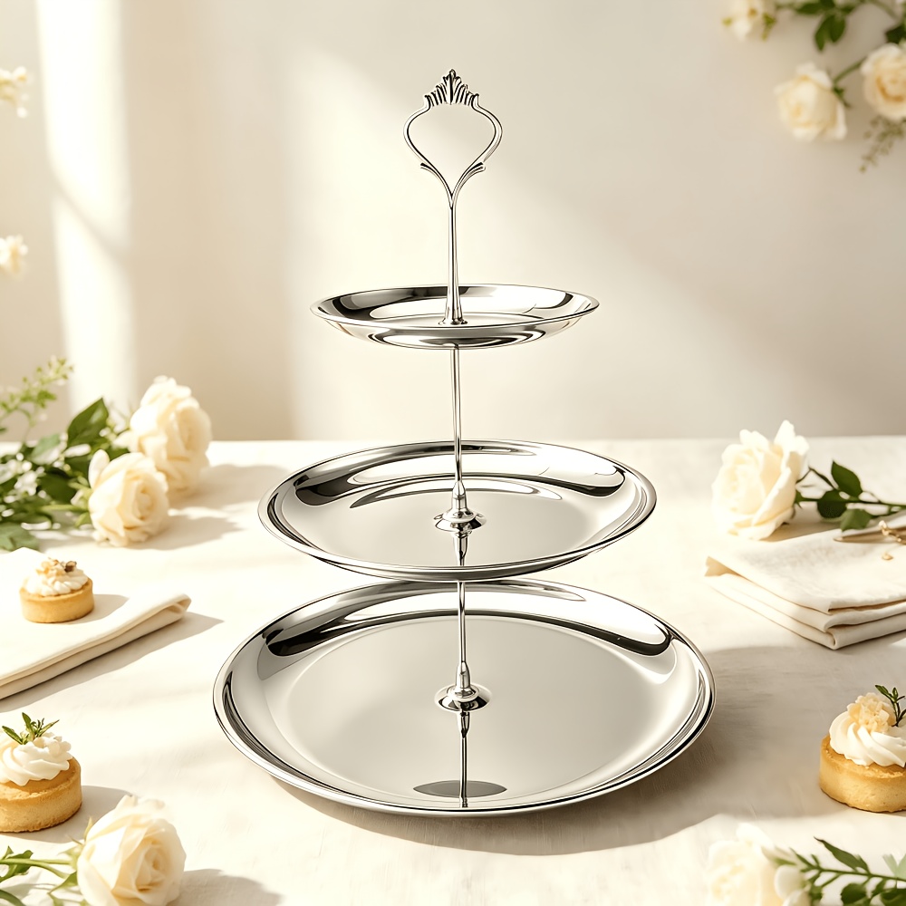 TEMU 2/3 Layer Cake Stand, Reusable Stainless Steel Dessert Display Tray, Holiday Party Serving Platter For Xmas Halloween Thanksgiving Valentines