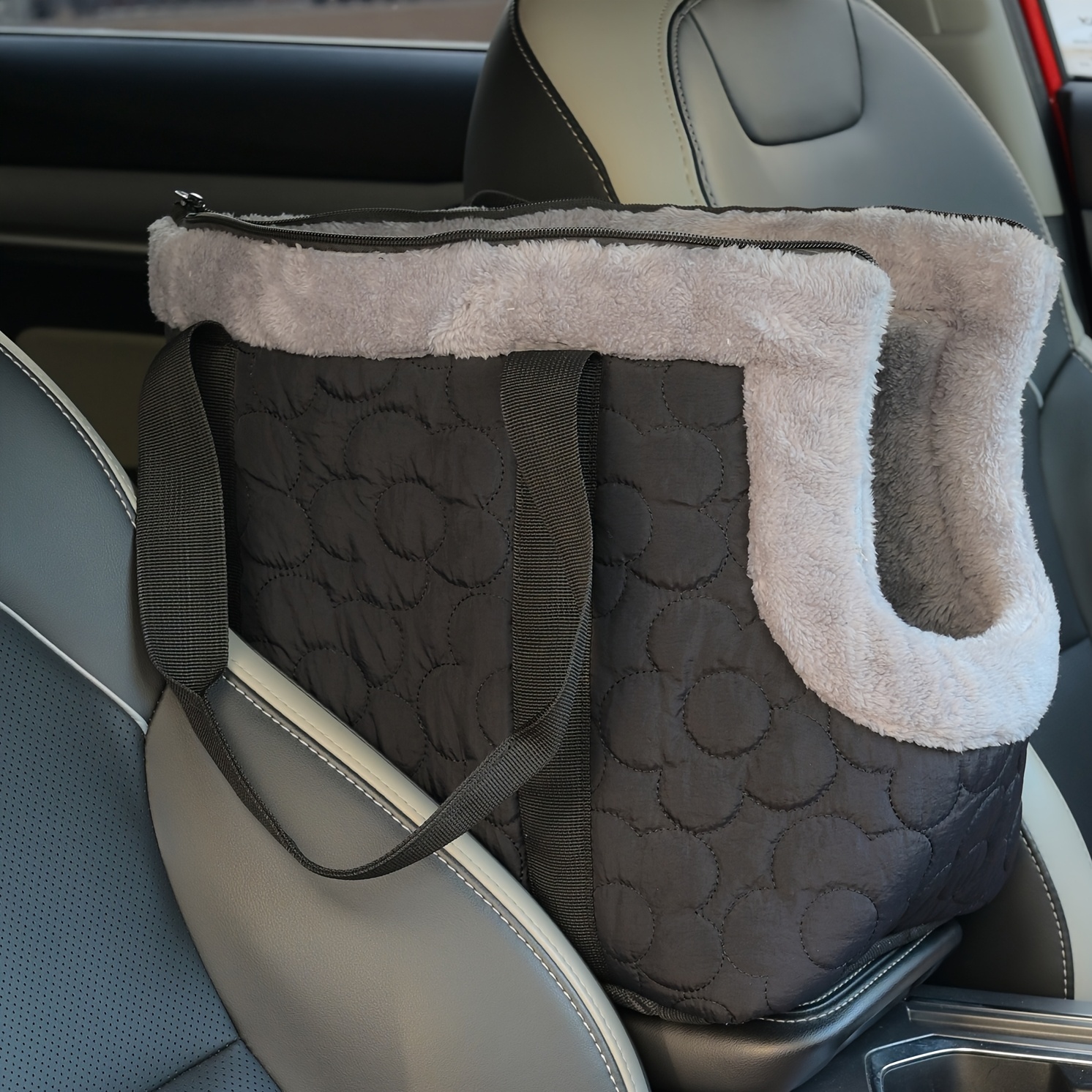 TEMU Pet Outing Handbag, Car Armrest Box Dual-use Bag, Fleece Lined Warm Small Portable Travel Bag, Outing Nest Bag