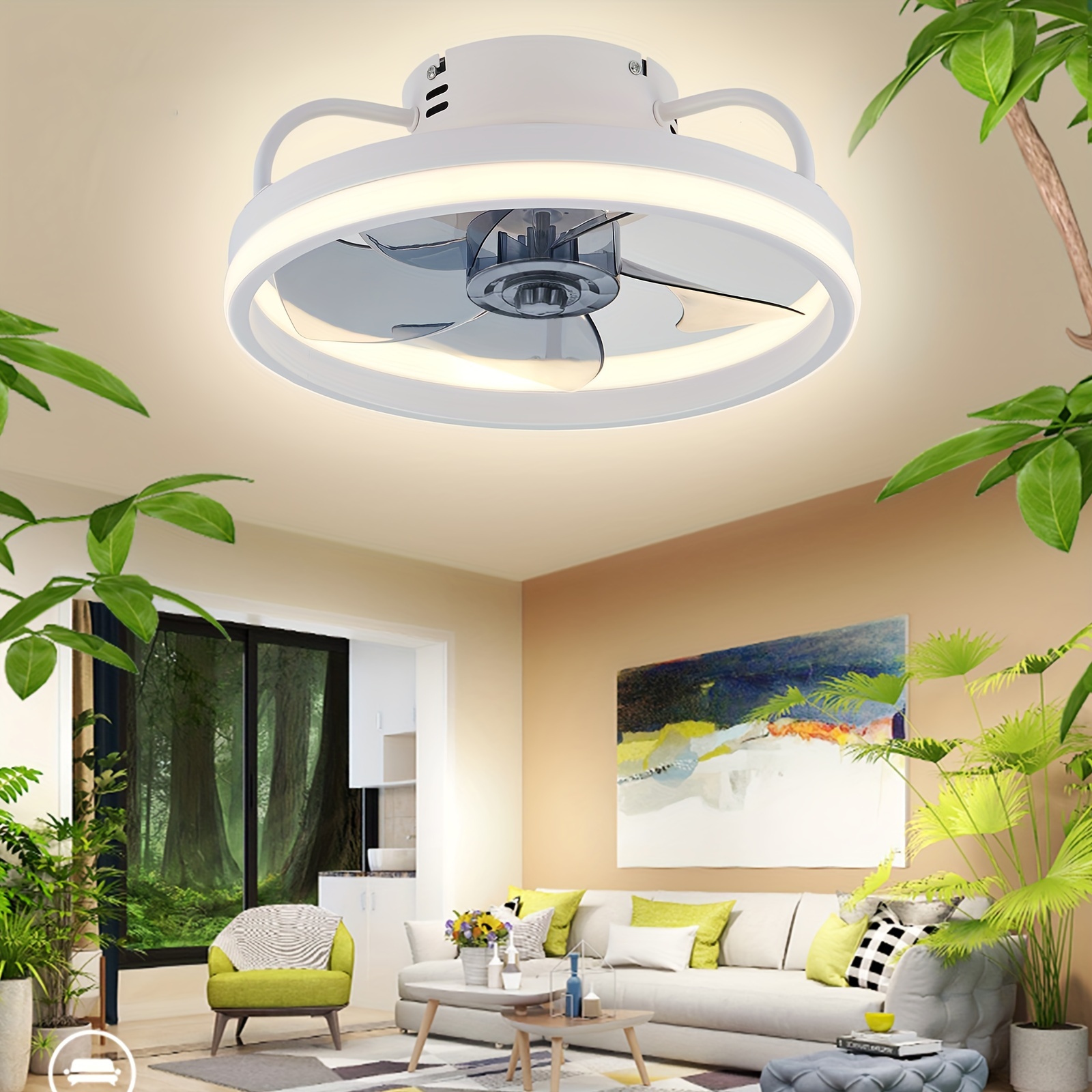 Luz de ventilador de techo, luz de ventilador de techo con cambio de tres  colores LED retráctiles, lámpara de araña, ventilador de techo decoración  de