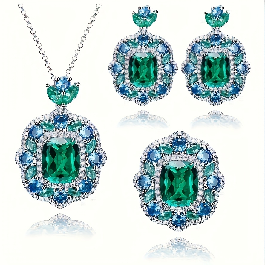 

Elegant Emerald & Moissanite Pendant Necklace - Classic Cushion Cut, Silvery-plated 925 Sterling Silvery, Casual Attire Or Parties